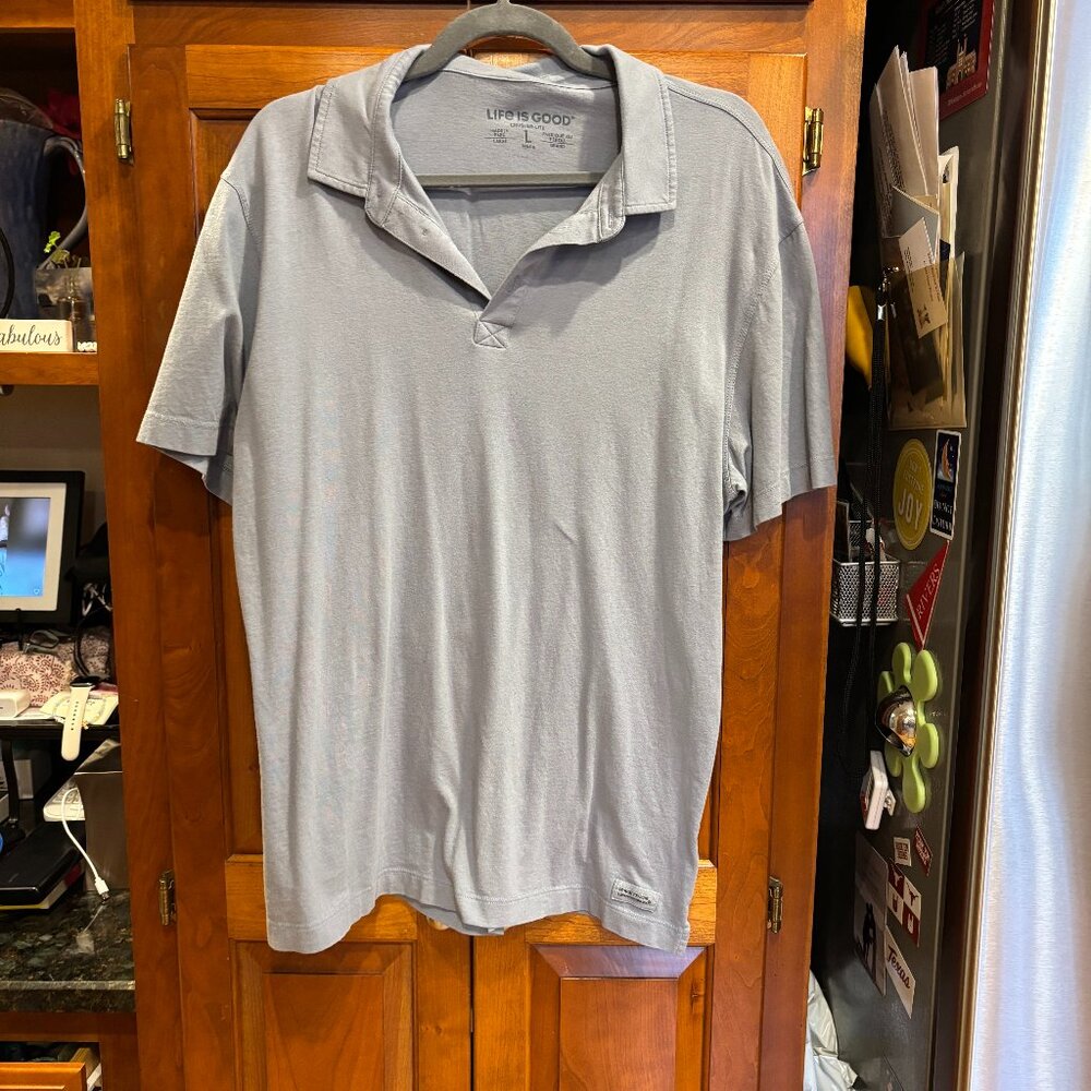 Life is Good Cotton Polo Grey Blue Large